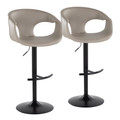 Curva Contemporary Adjustable Barstool in Black Metal and Light Grey Faux Leather with Rounded T Footrest- Set of 2 — pair view