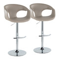 Curva Contemporary Adjustable Bar Stool in Chrome Metal and Light Grey Faux Leather with Rounded T Footrest- Set of 2 — pair view