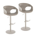 Curva Contemporary Adjustable Barstool with Swivel in Pearl Grey Metal and Light Grey Faux Leather with Round T Footrest- Set of 2 — pair view