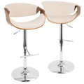 Curvo Mid-Century Modern Adjustable Barstool with Swivel in Walnut Wood and Cream Fabric with Straight T Footrest — lifestyle photo 1