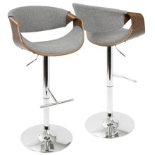 Curvo table in Chrome, Walnut Wood, Light Grey Fabric, featuring swivel and wood frame