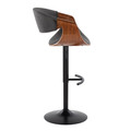 Curvo table in Walnut Wood, Charcoal Fabric, Black Metal, side view, featuring swivel and adjustable height