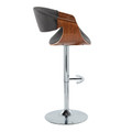 Curvo table in Walnut Wood, Charcoal Fabric, Chrome Metal, side view, featuring swivel and adjustable height