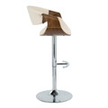 Curvo table in Walnut Wood, Cream Fabric, Chrome Metal, side view, featuring swivel and adjustable height