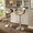 Curvo table in Walnut Wood, Cream Fabric, Chrome Metal, featuring swivel and adjustable height