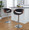 Curvo table in Walnut Wood, Charcoal Fabric, Chrome Metal, featuring swivel and adjustable height