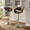 Curvo table in Walnut Wood, Charcoal Fabric, Chrome Metal, featuring swivel and adjustable height