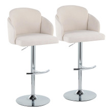 Dahlia Contemporary Adjustable Barstool in Chrome Metal and Cream Fabric with Chrome Metal Accent and Round Metal Footrest- Set of 2 — pair view