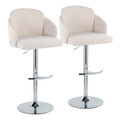 Dahlia Contemporary Adjustable Barstool in Chrome Metal and Cream Fabric with Chrome Metal Accent and Round Metal Footrest- Set of 2 — pair view