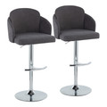 Dahlia Contemporary Adjustable Barstool in Chrome Metal and Grey Fabric with Chrome Metal Accent and Round Metal Footrest- Set of 2 — pair view