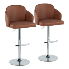 Dahlia Contemporary Adjustable Barstool in Chrome Metal and Camel Faux Leather with Chrome Metal Accent and Round Metal Footrest- Set of 2 — pair view