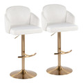 Dahlia Contemporary Adjustable Barstool in Gold Metal and Cream Velvet with Gold Metal Accent and Round Metal Footrest- Set of 2 — pair view