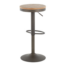 Dakota table in Antique Metal, Brown Wood-pressed Grain Bamboo, back and side view, featuring swivel and metal footrest