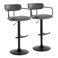 Demi Contemporary Adjustable Barstool with Swivel in Black Metal and Grey Faux Leather with Rounded T Footrest- Set of 2 — pair view