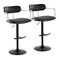 Demi Contemporary Adjustable Barstool with Swivel in Black Metal, Chrome Metal and Black Faux Leather with Rounded T Footrest- Set of 2 — pair view