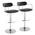 Demi Contemporary Adjustable Barstool with Swivel in Chrome Metal and Black Faux Leather with Rounded T Footrest- Set of 2 — pair view