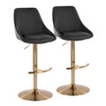 Diana Contemporary Adjustable Barstool in Gold Metal and Black Faux Leather with Rounded T Footrest- Set of 2 — pair view