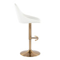 Diana table in Gold Metal, White PU, side view, featuring swivel and adjustable height