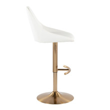 Diana table in Gold Metal, White PU, side view, featuring swivel and adjustable height