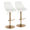 Diana Contemporary Adjustable Barstool in Gold Metal and White Faux Leather with Rounded T Footrest- Set of 2 — pair view