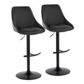 Diana Contemporary Adjustable Barstool in Black Metal and Black Faux Leather with Rounded T Footrest- Set of 2 — pair view