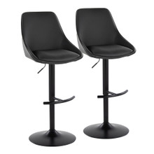 Diana Contemporary Adjustable Barstool in Black Metal and Black Faux Leather with Rounded T Footrest- Set of 2 — pair view