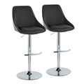 Diana Contemporary Adjustable Barstool in Chrome Metal and Black Faux Leather with Rounded T Footrest- Set of 2 — pair view