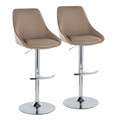 Diana Contemporary Adjustable Barstool in Chrome Metal and Brown Faux Leather with Rounded T Footrest- Set of 2 — pair view