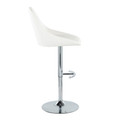 Diana table in Chrome Metal, White PU, side view, featuring swivel and adjustable height