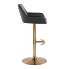 Daniella table in Gold Metal, Black PU, side view, featuring swivel and adjustable height