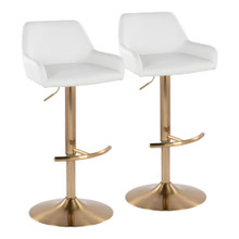 Daniella Contemporary Adjustable Barstool with Swivel in Gold Metal and White Faux Leather- Set of 2 — pair view