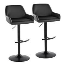 Daniella Contemporary Adjustable Barstool in Black Metal and Black Faux Leather with Rounded T Footrest- Set of 2 — pair view