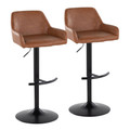 Daniella Contemporary Adjustable Barstool with Swivel in Black Metal and Camel Faux Leather- Set of 2 — pair view
