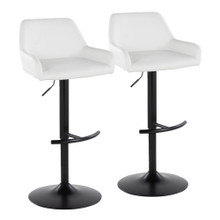 Daniella Contemporary Adjustable Barstool with Swivel in Black Metal and White Faux Leather- Set of 2 — pair view