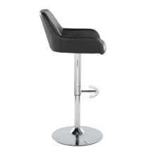 Daniella table in Chrome Metal, Black PU, side view, featuring swivel and adjustable height