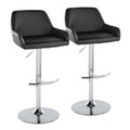 Daniella Contemporary Adjustable Barstool in Chrome Metal and Black Faux Leather with Rounded T Footrest- Set of 2 — pair view