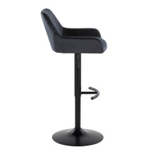 Daniella table in Black Metal, Black Velvet, side view, featuring swivel and adjustable height