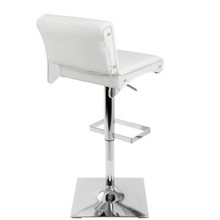 Eclair table in Chrome, White PU, Clear Acrylic, back and side view, featuring swivel