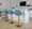 Fabrico Contemporary Adjustable Barstool with Swivel in Gold Metal and Blue Noise Fabric with Rounded T Footrest- Set of 2 — lifestyle photo 1
