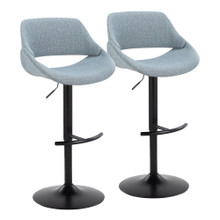 Fabrico Contemporary Adjustable Barstool with Swivel in Black Metal and Blue Noise Fabric with Rounded T Footrest- Set of 2 — pair view