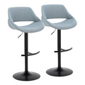 Fabrico Contemporary Adjustable Barstool with Swivel in Black Metal and Blue Noise Fabric with Rounded T Footrest- Set of 2 — pair view