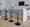 Fabrico Contemporary Adjustable Barstool with Swivel in Black Metal and Blue Noise Fabric with Rounded T Footrest- Set of 2 — lifestyle photo 1