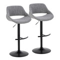 Fabrico Contemporary Adjustable Barstool with Swivel in Black Metal and Grey Noise Fabric with Rounded T Footrest- Set of 2 — pair view