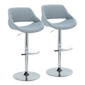 Fabrico Contemporary Adjustable Barstool with Swivel in Chrome Metal and Blue Noise Fabric with Rounded T Footrest- Set of 2 — pair view