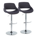 Fabrico Contemporary Adjustable Barstool with Swivel in Chrome Metal and Charcoal Fabric with Rounded T Footrest- Set of 2 — pair view