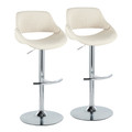 Fabrico Contemporary Adjustable Barstool with Swivel in Chrome Metal and Cream Noise Fabric with Rounded T Footrest- Set of 2 — pair view