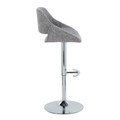Fabrizzi table in Chrome Metal, Grey Noise Fabric, side view, featuring swivel and adjustable height