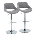 Fabrico Contemporary Adjustable Barstool with Swivel in Chrome Metal and Grey Noise Fabric with Rounded T Footrest- Set of 2 — pair view