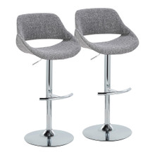 Fabrico Contemporary Adjustable Barstool with Swivel in Chrome Metal and Grey Noise Fabric with Rounded T Footrest- Set of 2 — pair view