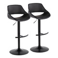 Fabrico Contemporary Adjustable Barstool with Swivel in Black Metal and Black Faux Leather with Rounded T Footrest- Set of 2 — pair view